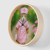 Chat mignon en Infirmière rose Uniforme Horloge ro (Angle)