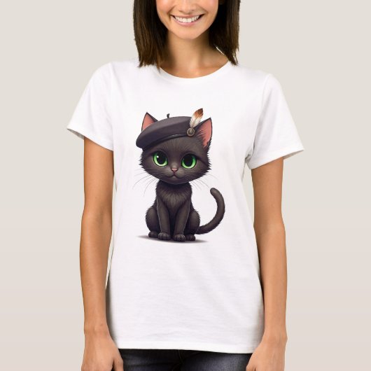 Chat mignon en T-shirt Beret (Devant)