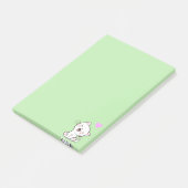 Chat mignon et cœur sur des Post-it vert clair (Incliné)