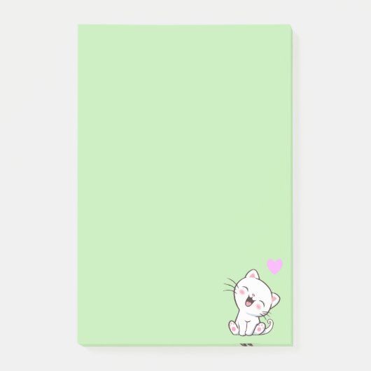 Chat mignon et cœur sur des Post-it vert clair (Devant)