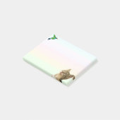 Chat mignon et petit oiseau sur Post-it couleur pa (Incliné)