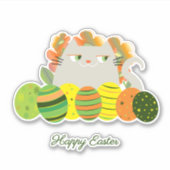 Chat Mignon Joyeuses Pâques Autocollant Amusement (Devant)