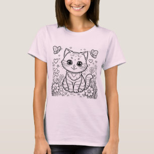 Chat Mignon Kawaii - T-Shirt au Design de Chaton M