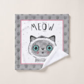 Chat mignon, papillons, Pois (Gant de toilette)