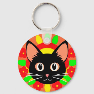 Chat Mignon Visage Couleur Vive Charme Porte-Clés