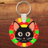 Chat Mignon Visage Couleur Vive Charme Porte-Clés (Recto)