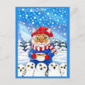 Chat mignonne avec Chouette neigeuse Carte postale (Devant)