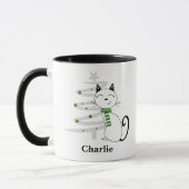Chat mignonne avec écarde verte Mug de Noël (Gauche)