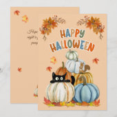 Chat mignonne et Citrouilles rétro Bonne carte d'H (Devant / Derrière)