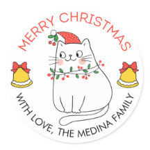 Chat mignonne Joyeux Stickers de Noël Chat et lumi