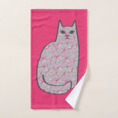 Chat moderne du milieu du siècle, gris et Fuchsia  (Serviette à main)