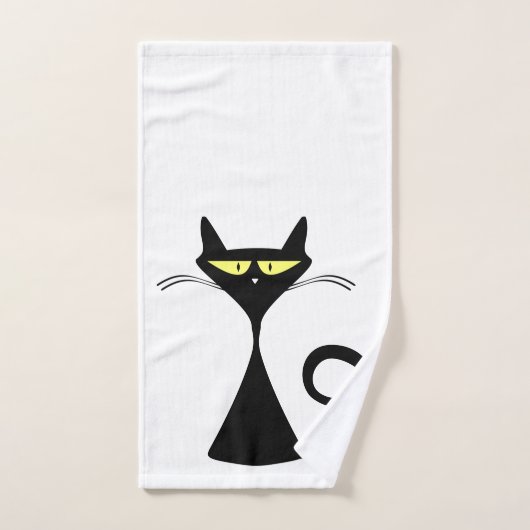 Chat moderne Noir Avec Yellow Eyes (Serviette à main)