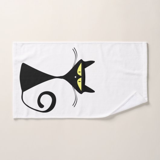 Chat moderne Noir Avec Yellow Eyes (Serviette à main)
