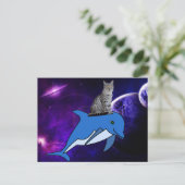 CHAT MONTER UN DOLPHIN DANS LA CARTE POSTALE SPACE (Debout devant)