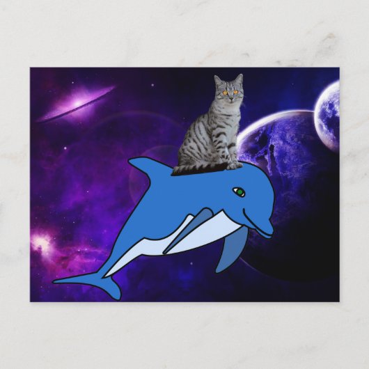 CHAT MONTER UN DOLPHIN DANS LA CARTE POSTALE SPACE (Devant)