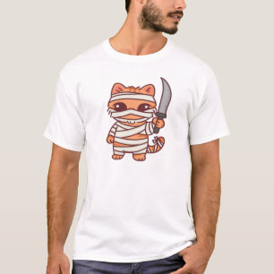 Chat Mummy Halloween Kawaii avec Épée T-Shirt Clas