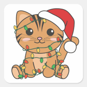 Chat Noël Animaux d'hiver Chats Sticker Carré