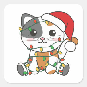 Chat Noël Animaux d'hiver Chats Sticker Carré