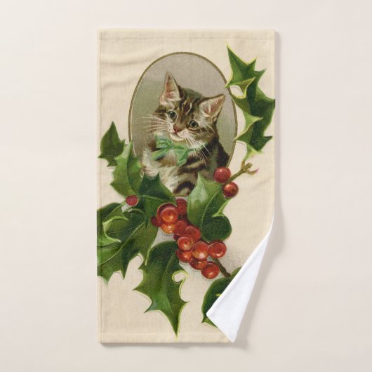 Chat Noël Joyau Holly Kitten Art antique (Serviette à main)