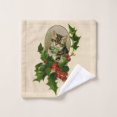 Chat Noël Joyau Holly Kitten Art antique (Gant de toilette)