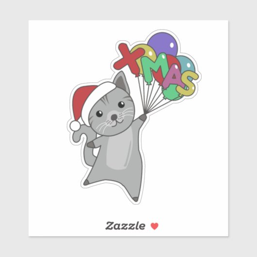 Chat Noël Neige hiver Animaux Chats Sticker (Feuille)