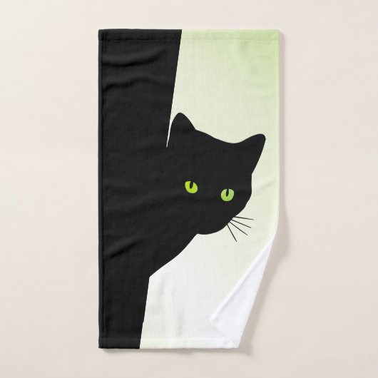 Chat noir à oreille verte (Serviette à main)