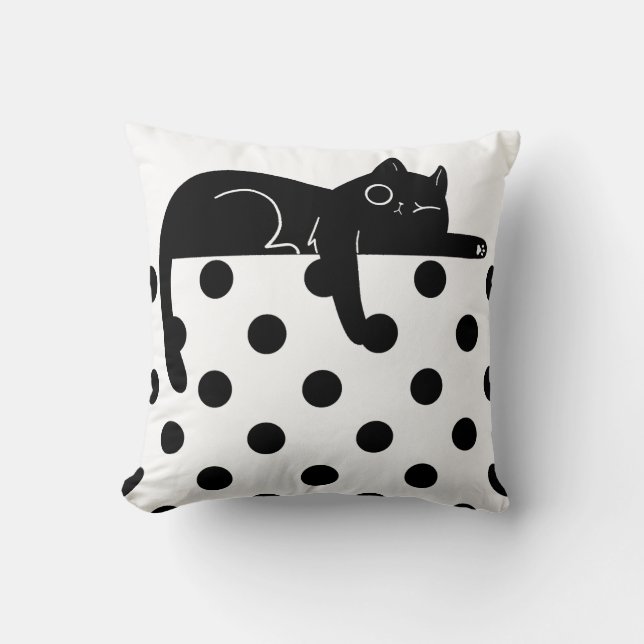 Chat noir à pois Coussin de jet (Recto)