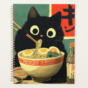 Chat noir amusant mangeant du Ramen