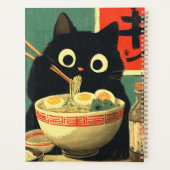 Chat noir amusant mangeant du Ramen (Dos)