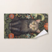 Chat noir Art nouveau et fleurs rouges (Serviette à main)