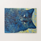 Chat noir Artsy dans Puzzle bleu (Horizontal)