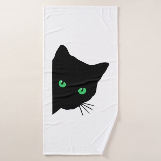 chat noir aux yeux verts (Serviette de bain)