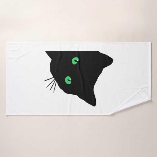 chat noir aux yeux verts (Serviette de bain)