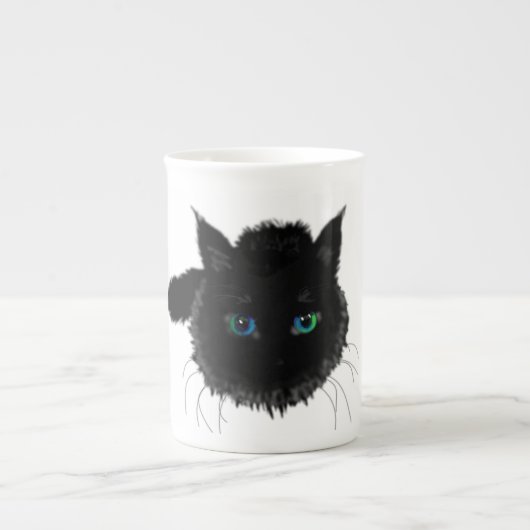 Chat noir avec bleu vert yeux Mug Cadeau (Devant)