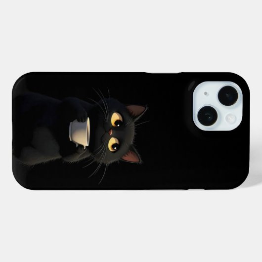 Chat noir avec café Mug Funny coque iphone (Verso (horizontal))