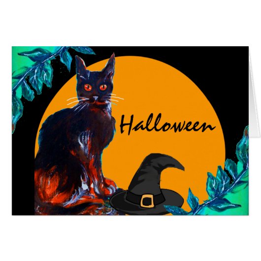 CHAT NOIR AVEC CHAPEAU DE SORCIÈRE, FÊTE D'HALLOWE (Devant horizontal)
