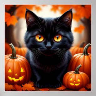 Chat Noir Avec Citrouilles Pour Décoration D'Autom