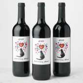 Chat noir avec Coeurs Étiquettes de vin (Bouteilles)