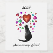 Chat noir avec Coeurs Étiquettes de vin (Étiquettes simples)