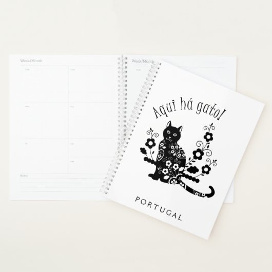 Chat noir avec fleurs et expression portugaise (Devant avec enveloppe)