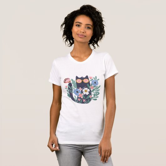 Chat noir avec fleurs T-shirt Essential (Devant entier)