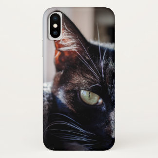 Chat noir avec le coque iphone de yeux verts