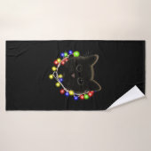 Chat noir avec lumières de Noël (Serviette de bain)