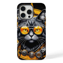 Chat noir avec lunettes orange, style steampunk