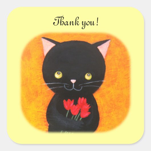 Chat noir avec Merci Fleurs Stickers Faveur (Devant)