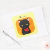 Chat noir avec Merci Fleurs Stickers Faveur (Enveloppe)