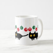 Chat noir avec Mug ornement de Noël (Devant droit)