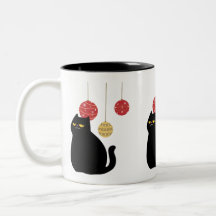 Chat noir avec Mug ornements de Noël
