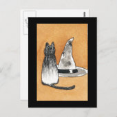 Chat noir avec sorcière Casquette Carte postale (Devant / Derrière)
