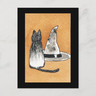 Chat noir avec sorcière Casquette Carte postale